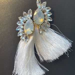 Silver White Tassel Statement Earrings